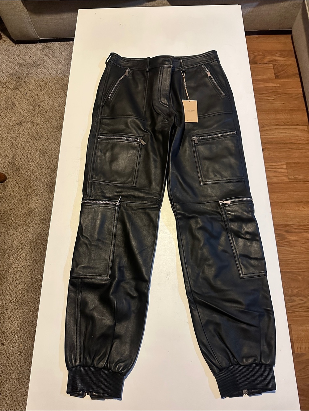 Michael Kors Collection Black Faux Leather Cargo Jogger Trousers